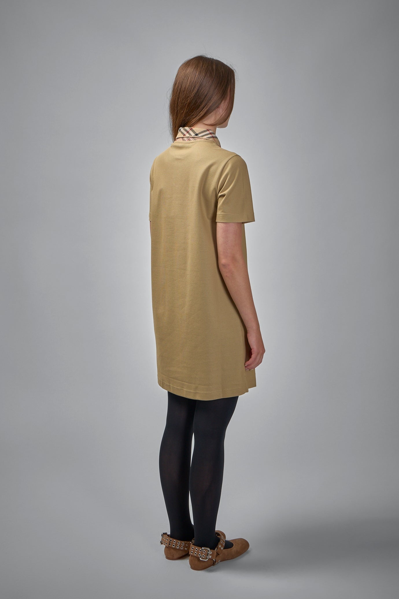 Check Collar Cotton Polo Shirt Dress - 3