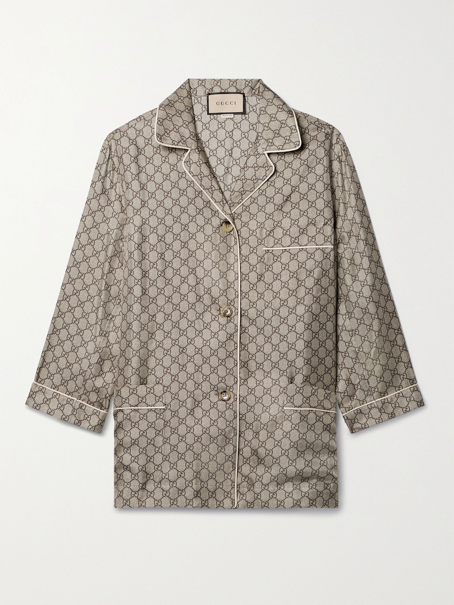 Silk-satin jacquard shirt Camel - 1