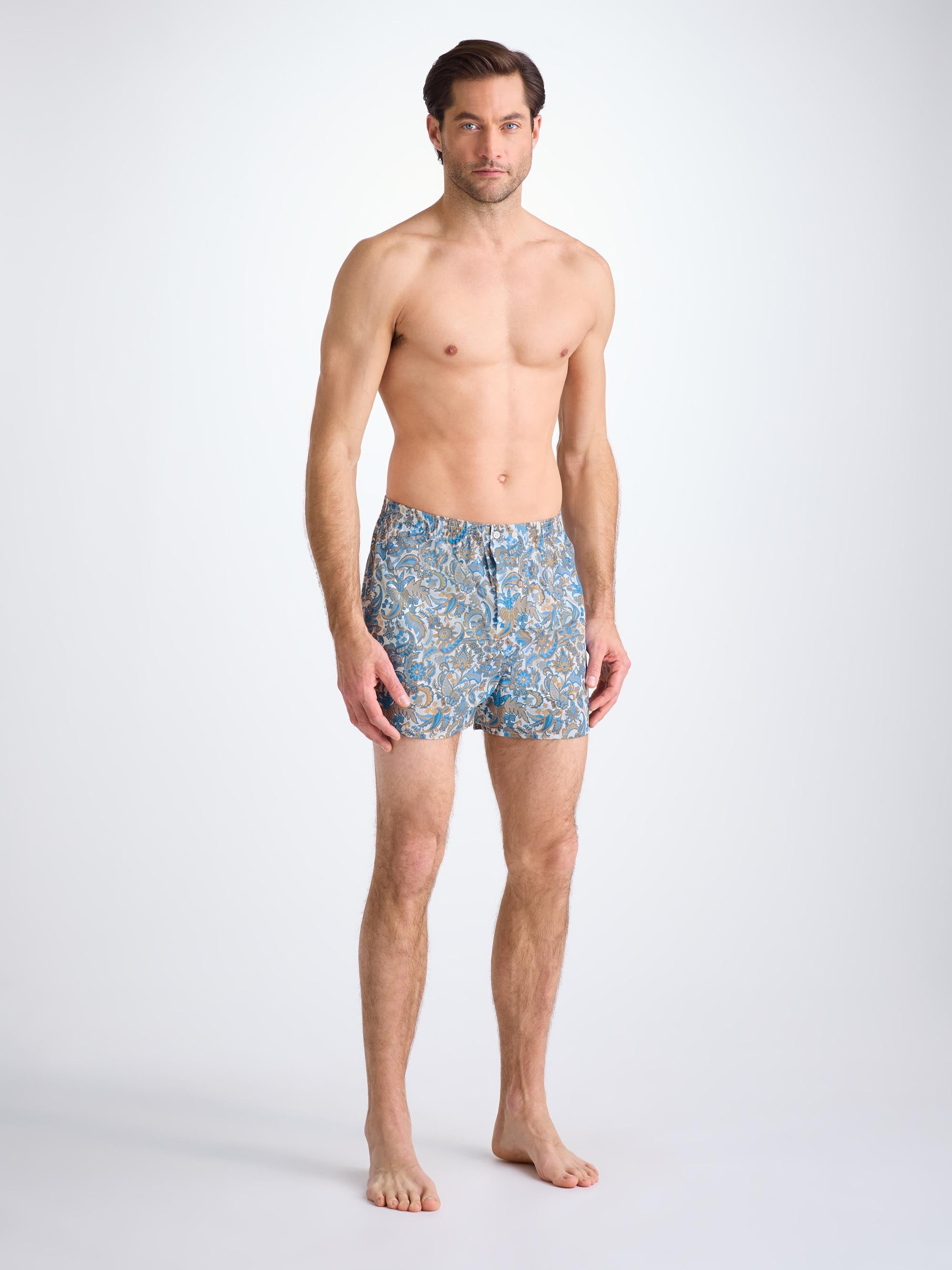 Men's Classic Fit Boxers Cotton Batiste White Jungle Paisley Print - 3