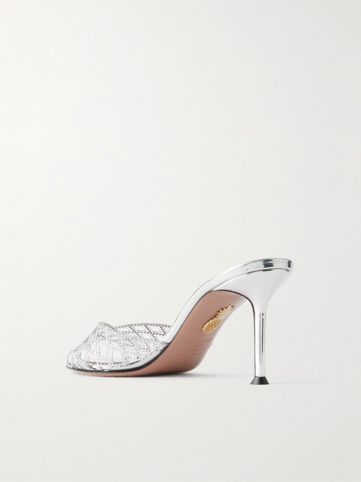 Lumiere crystal-embellished cutout PVC mules Silver - 3