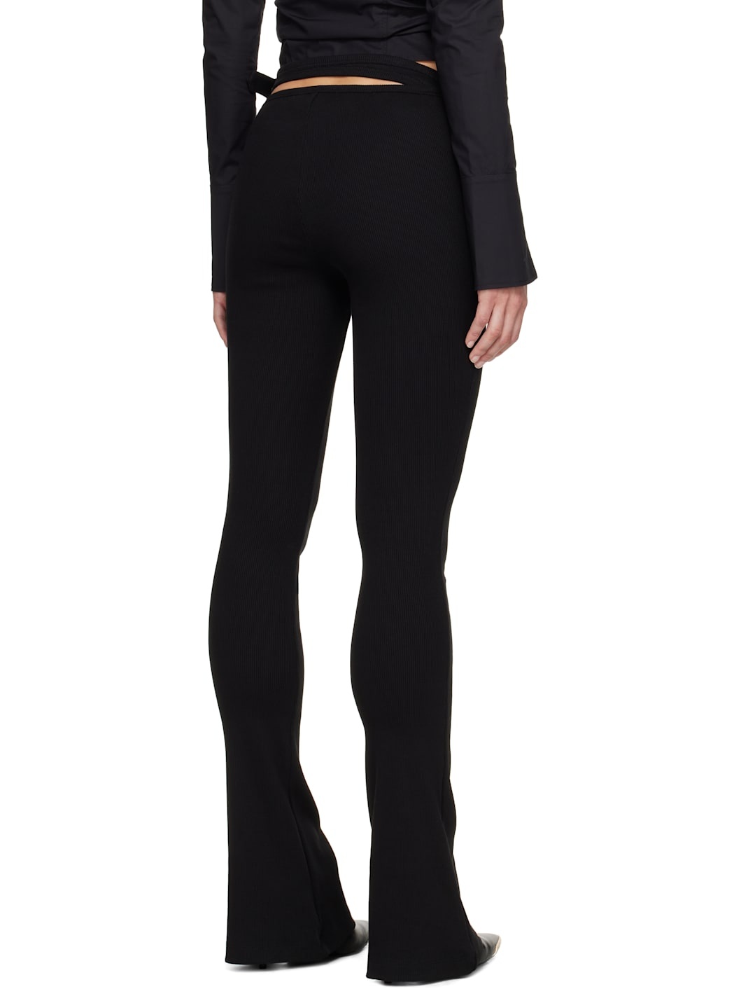 Black Belted Flared Leggings - 3