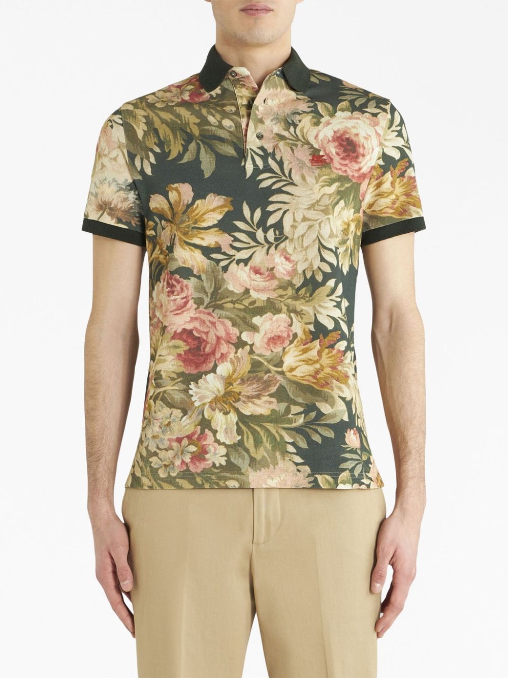 floral-print cotton polo shirt - 2