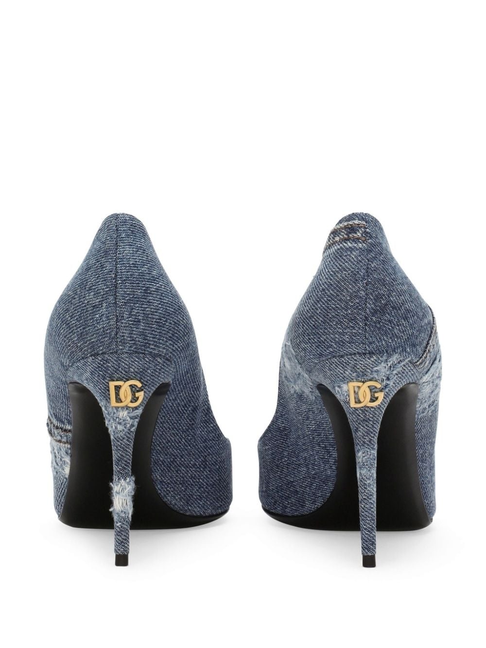 denim-patchwork leather pumps - 3