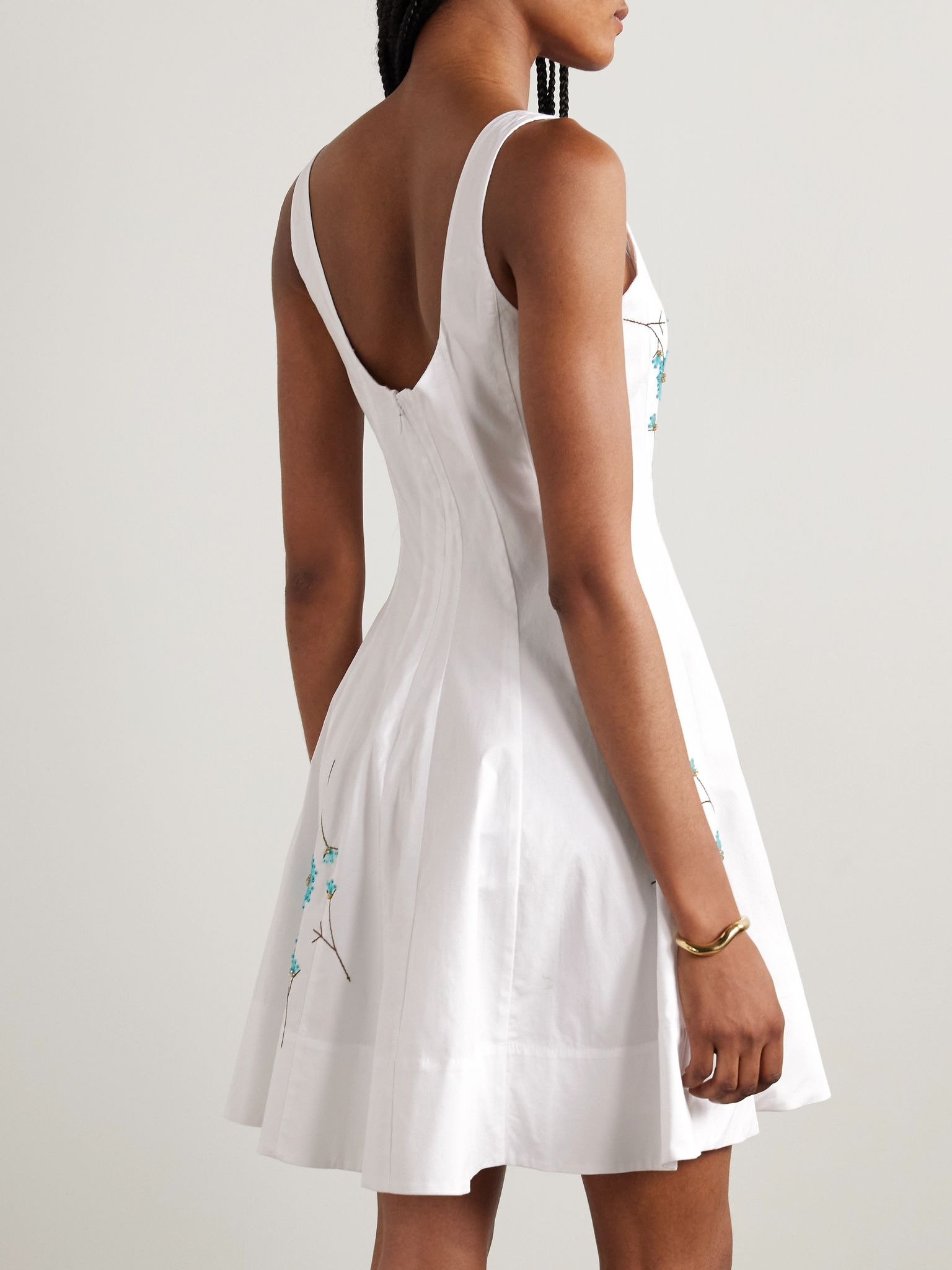Wells pleated embellished cotton-blend poplin mini dress White - 3