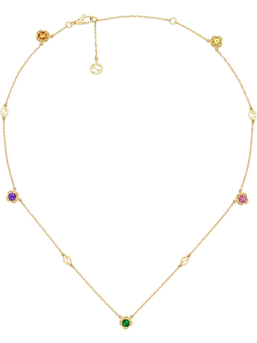 18kt yellow gold Interlocking G multi-stone necklace - 1