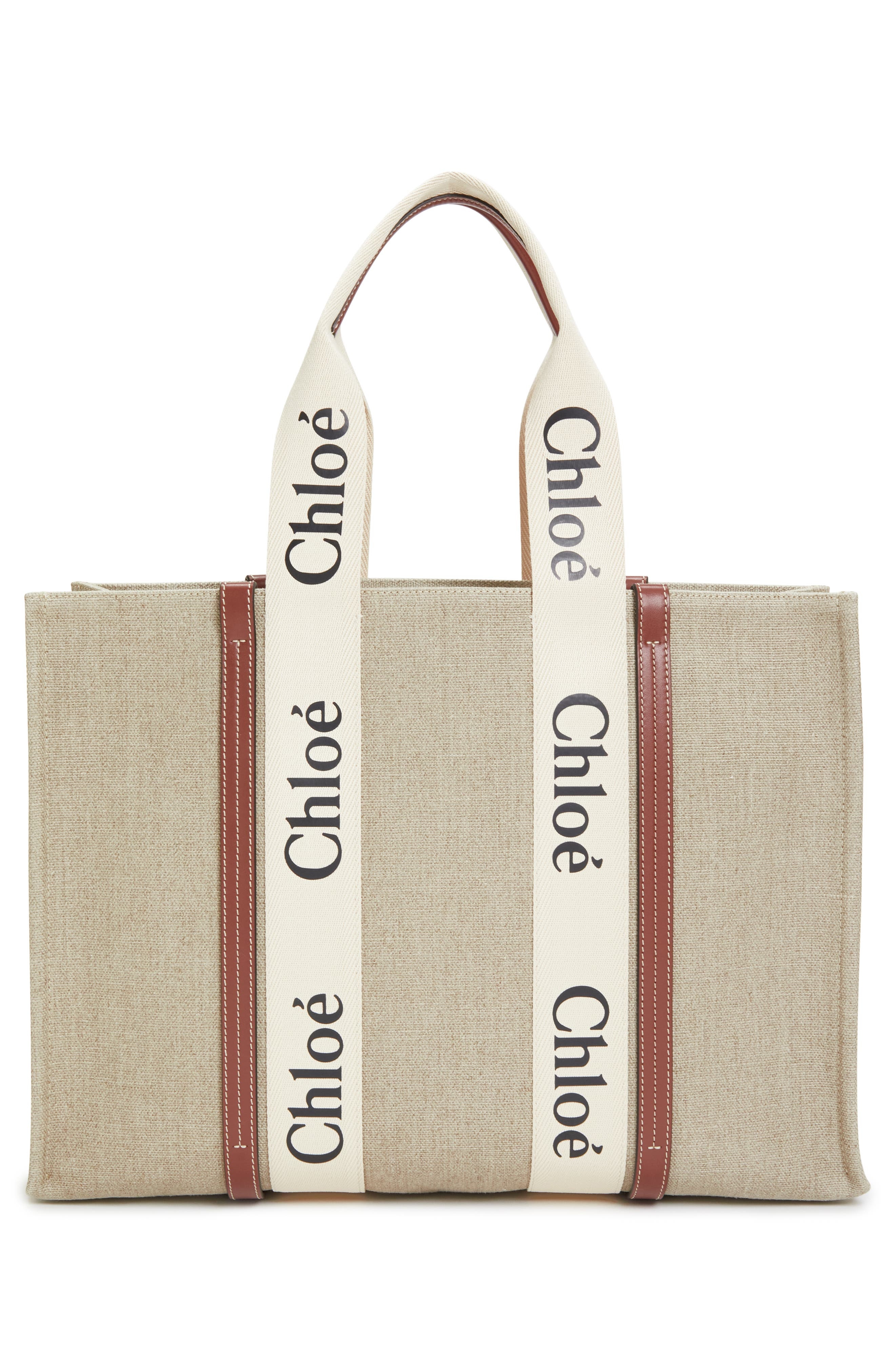 Chloé Large Woody Linen Tote in White - 4