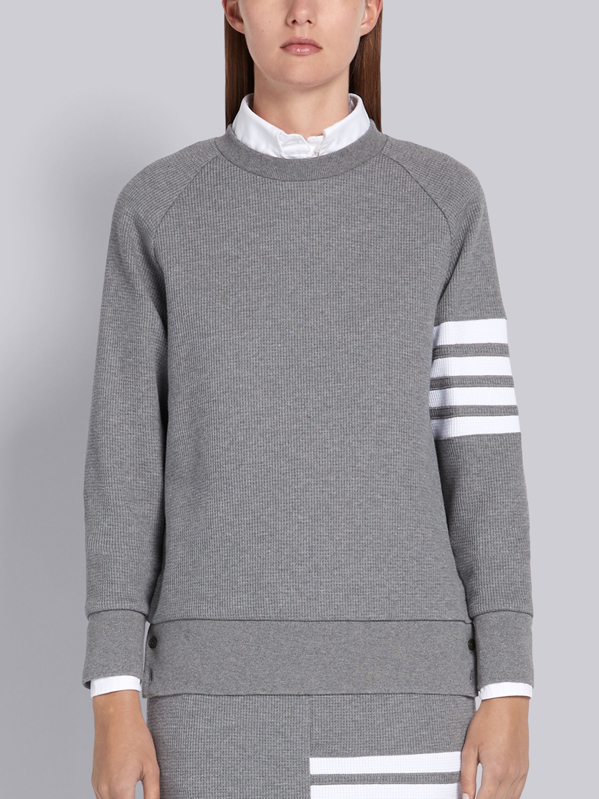 Medium Grey Waffle Crewneck 4-Bar Sweatshirt - 1