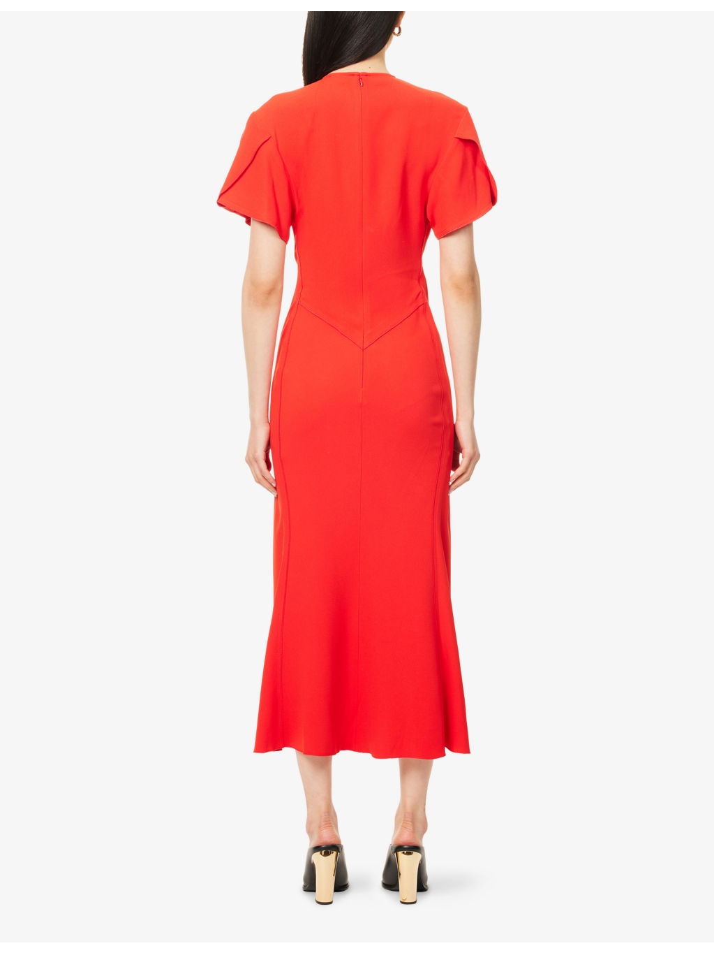 Ruched V-Neck Stretch-Woven Midi Dress - 4