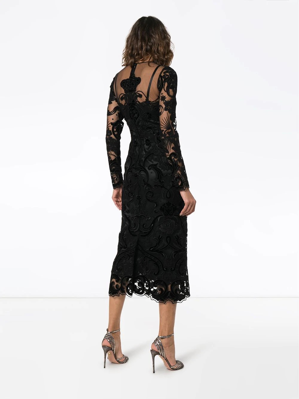 lace embellished silk midi dress - 4