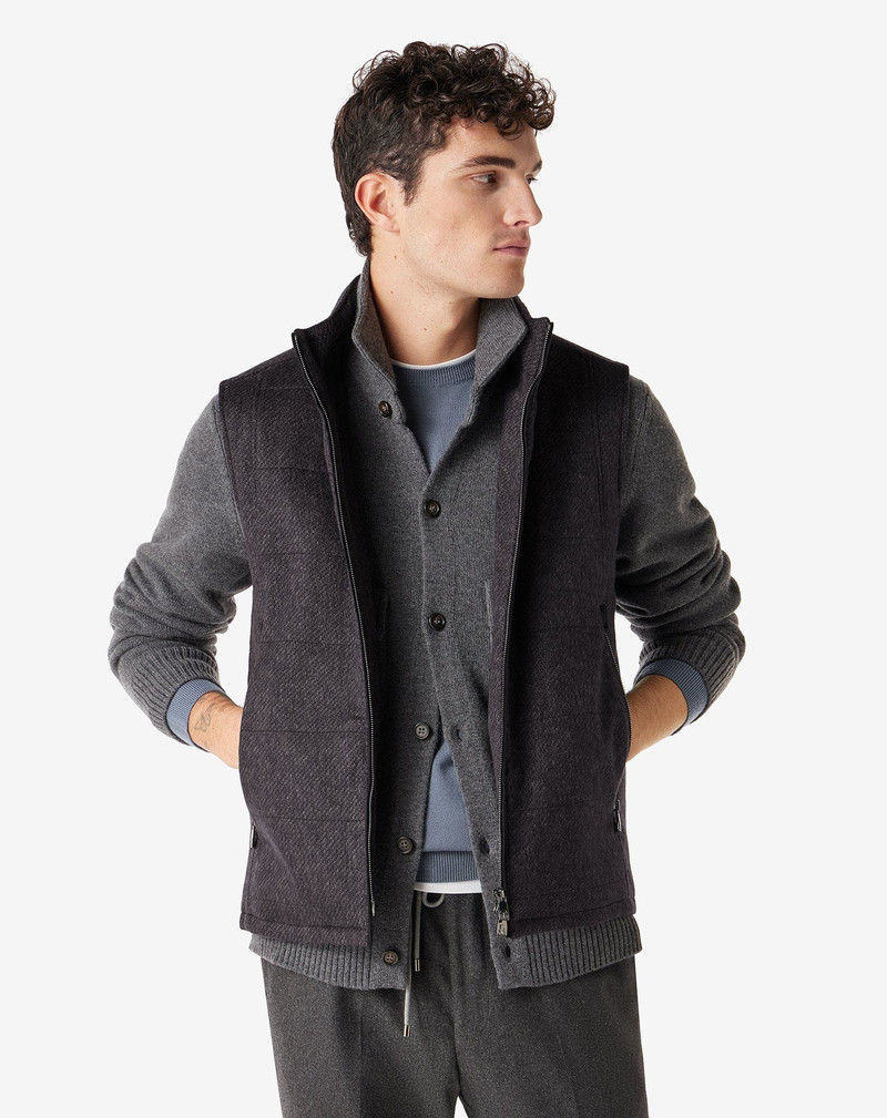 CORNELIANI Blue micropatterned silk and cashmere waistcoat outlook