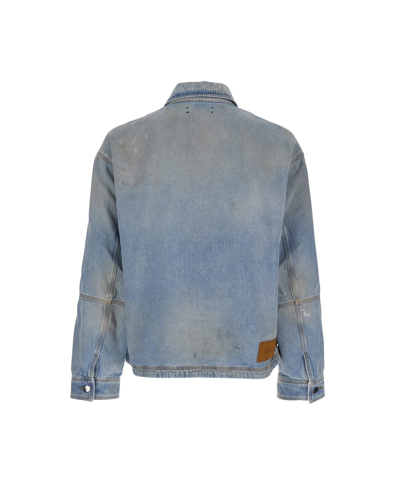 Blue Jacket With Classic Collar And Logo Patch On Front And Rear In Denim Man - 2
