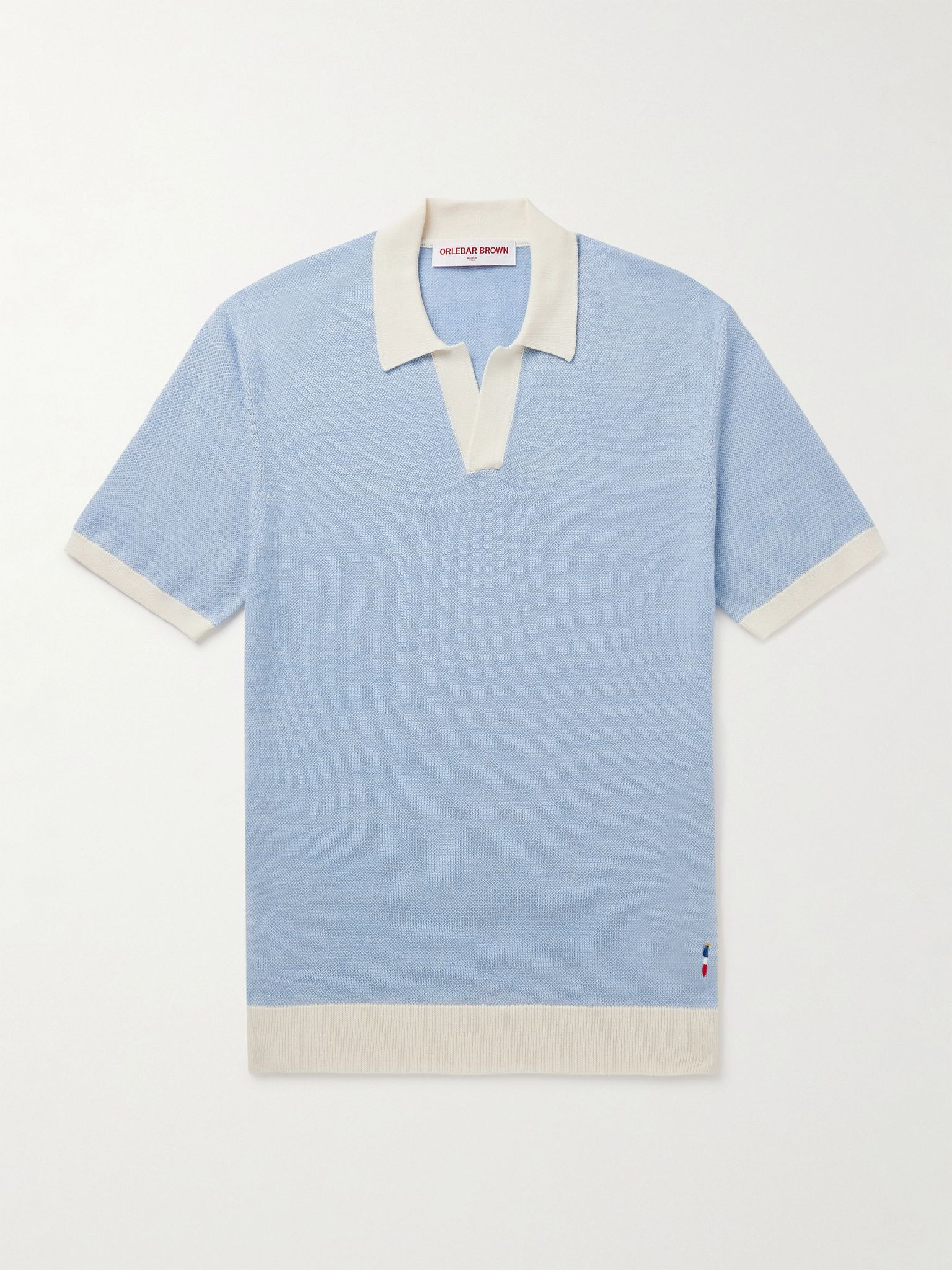 Horton Slim-Fit Wool and Cotton-Blend Polo Shirt Blue - 1