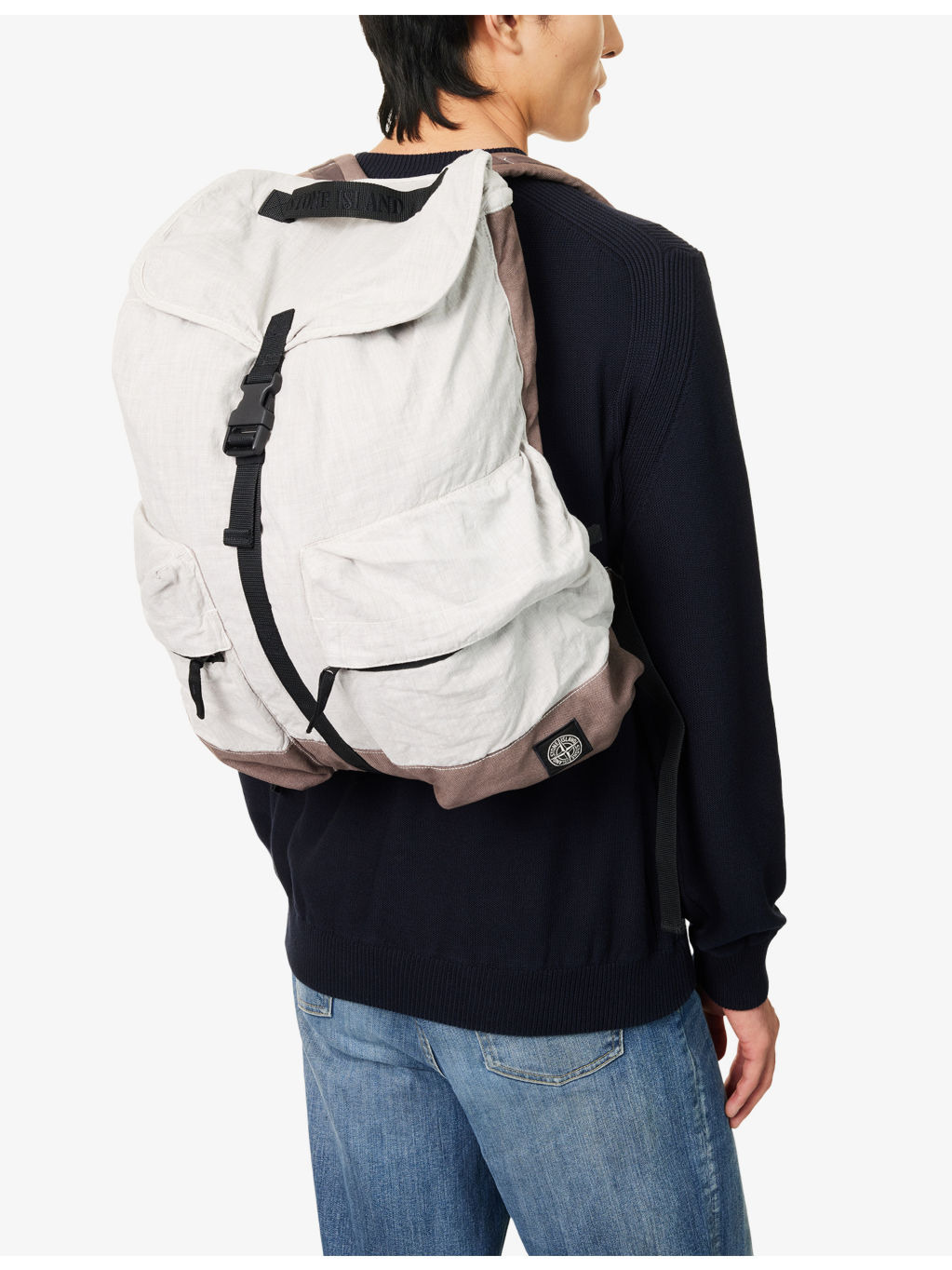 Brand-Patch Zip-Pockets Linen-Blend Backpack - 2