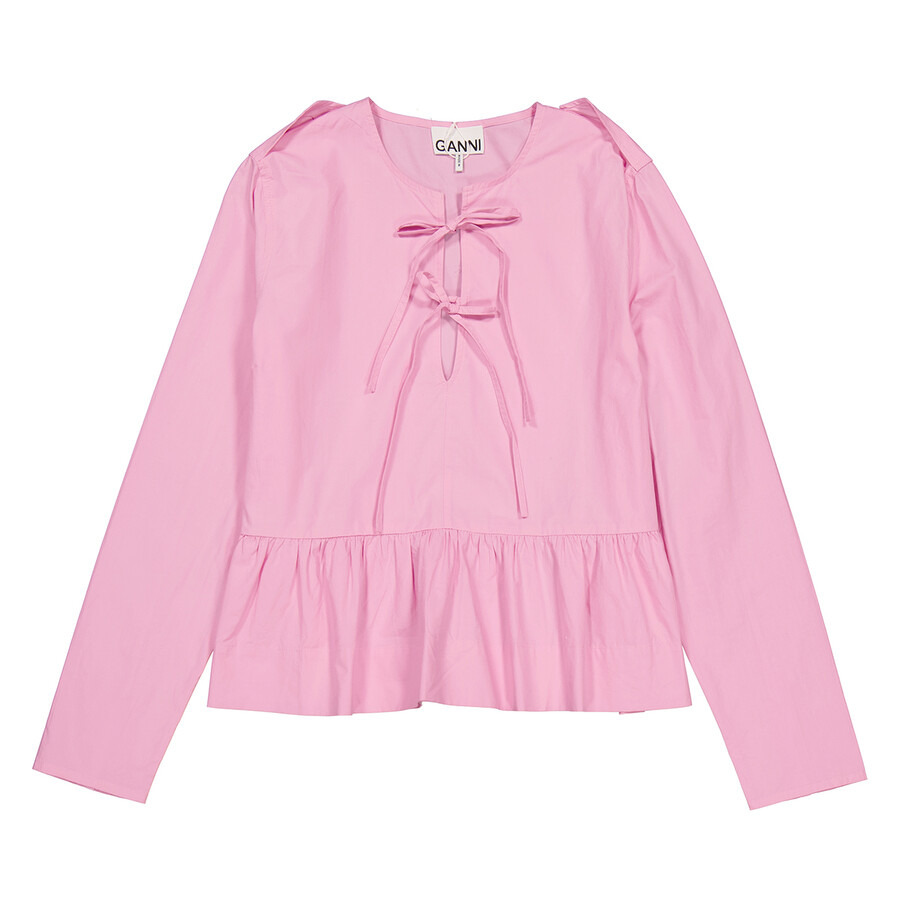 Ganni Orchid Smoke Tie String Peplum Blouse - 5