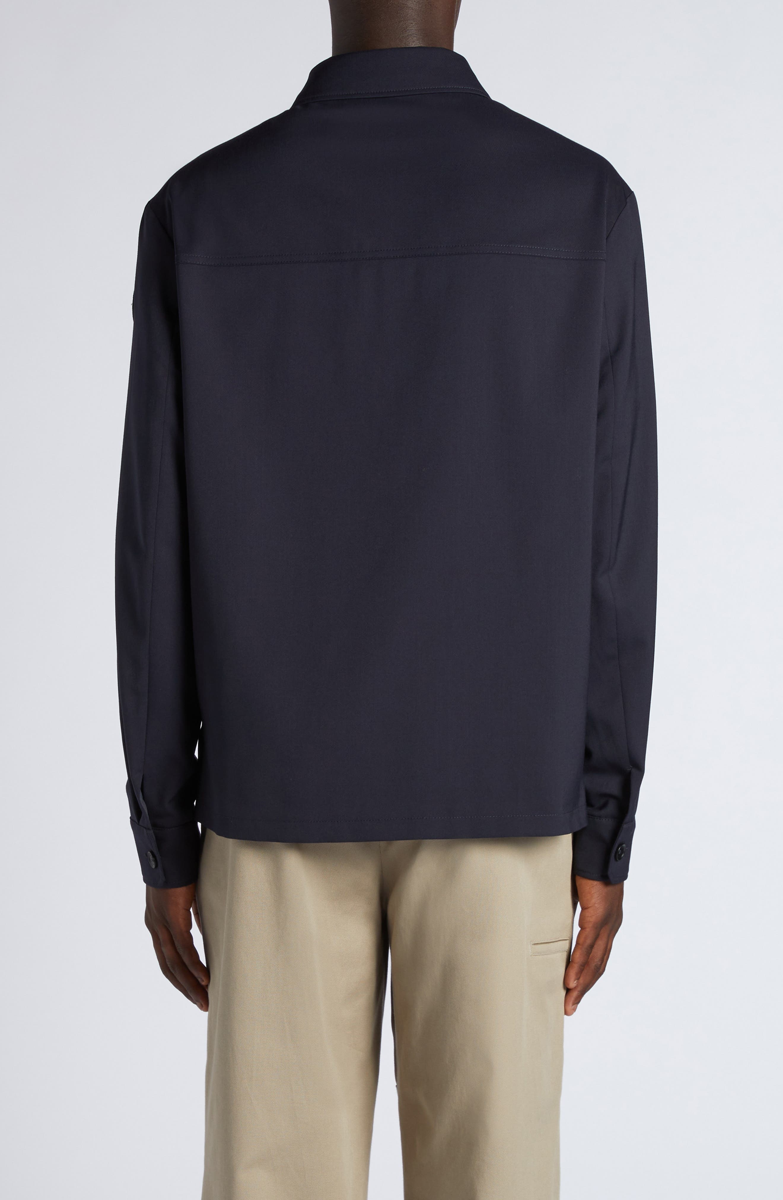 Moncler Stretch Virgin Wool Blend Overshirt in Deep Indigo at Nordstrom - 3