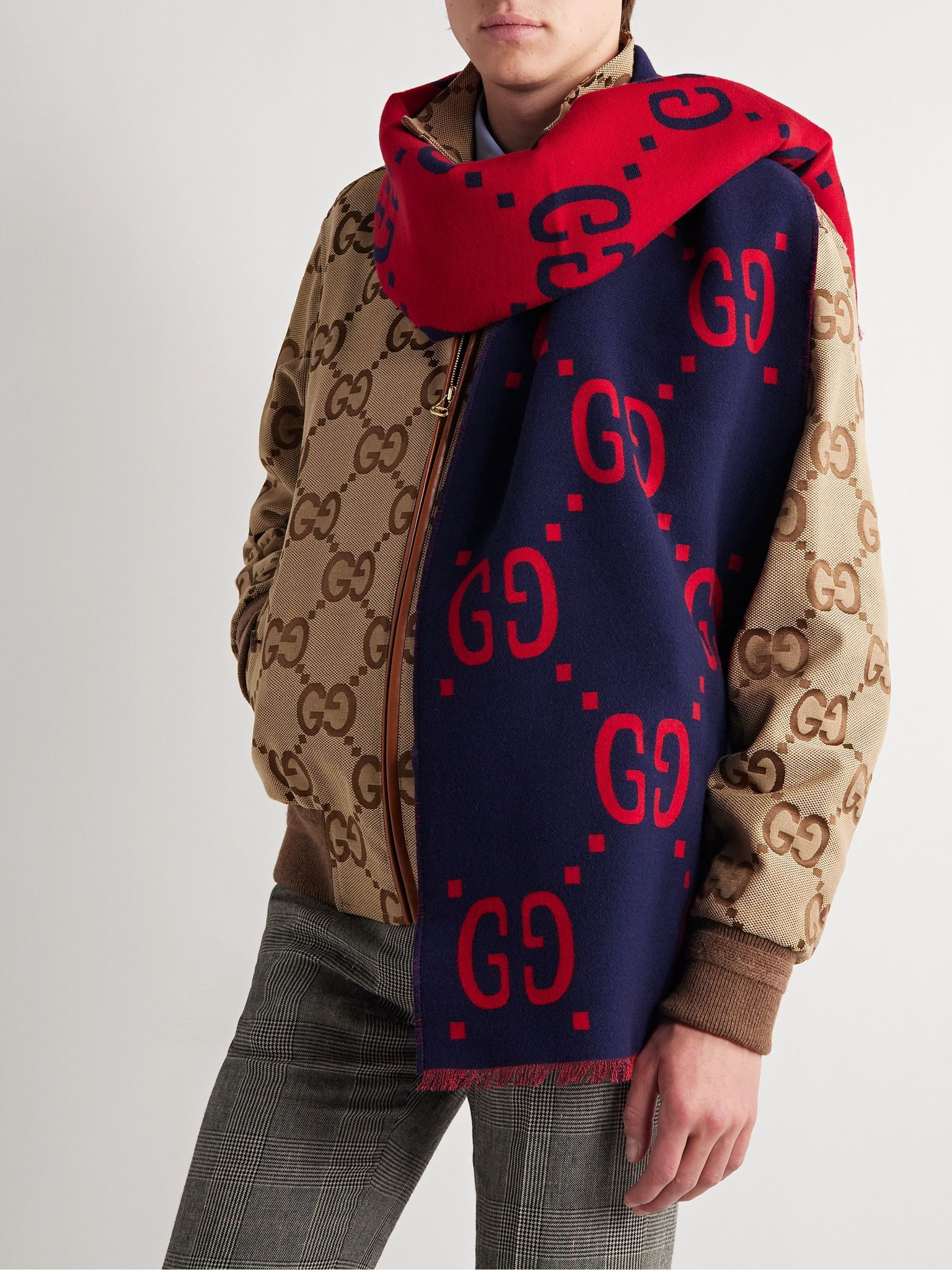 Logo-Jacquard Wool and Silk-Blend Scarf Storm blue - 2