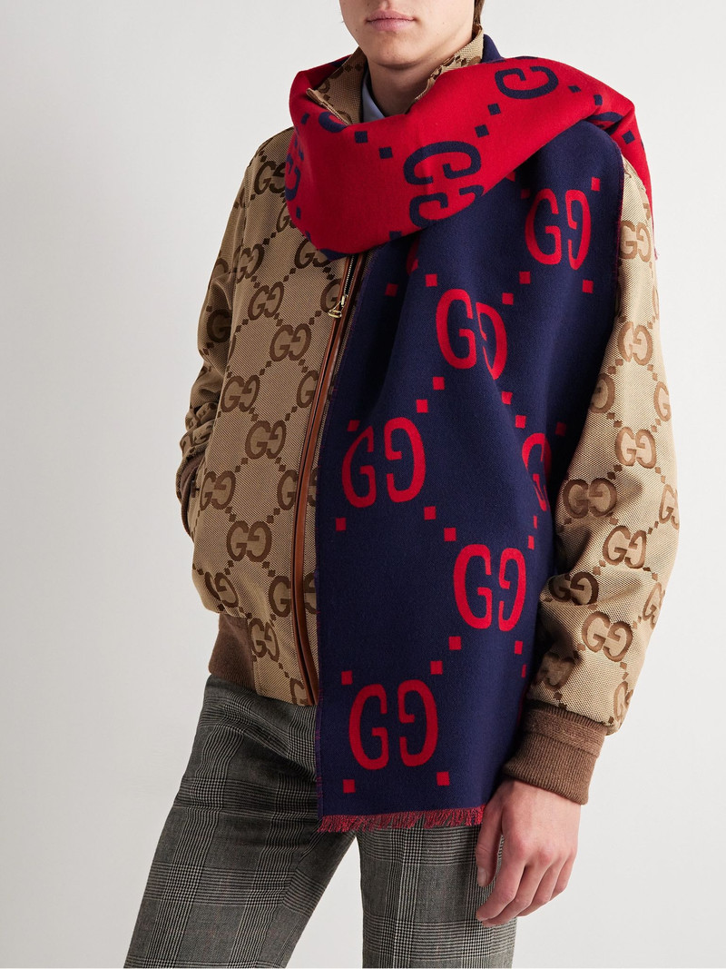 GUCCI Logo-Jacquard Wool and Silk-Blend Scarf Storm blue outlook