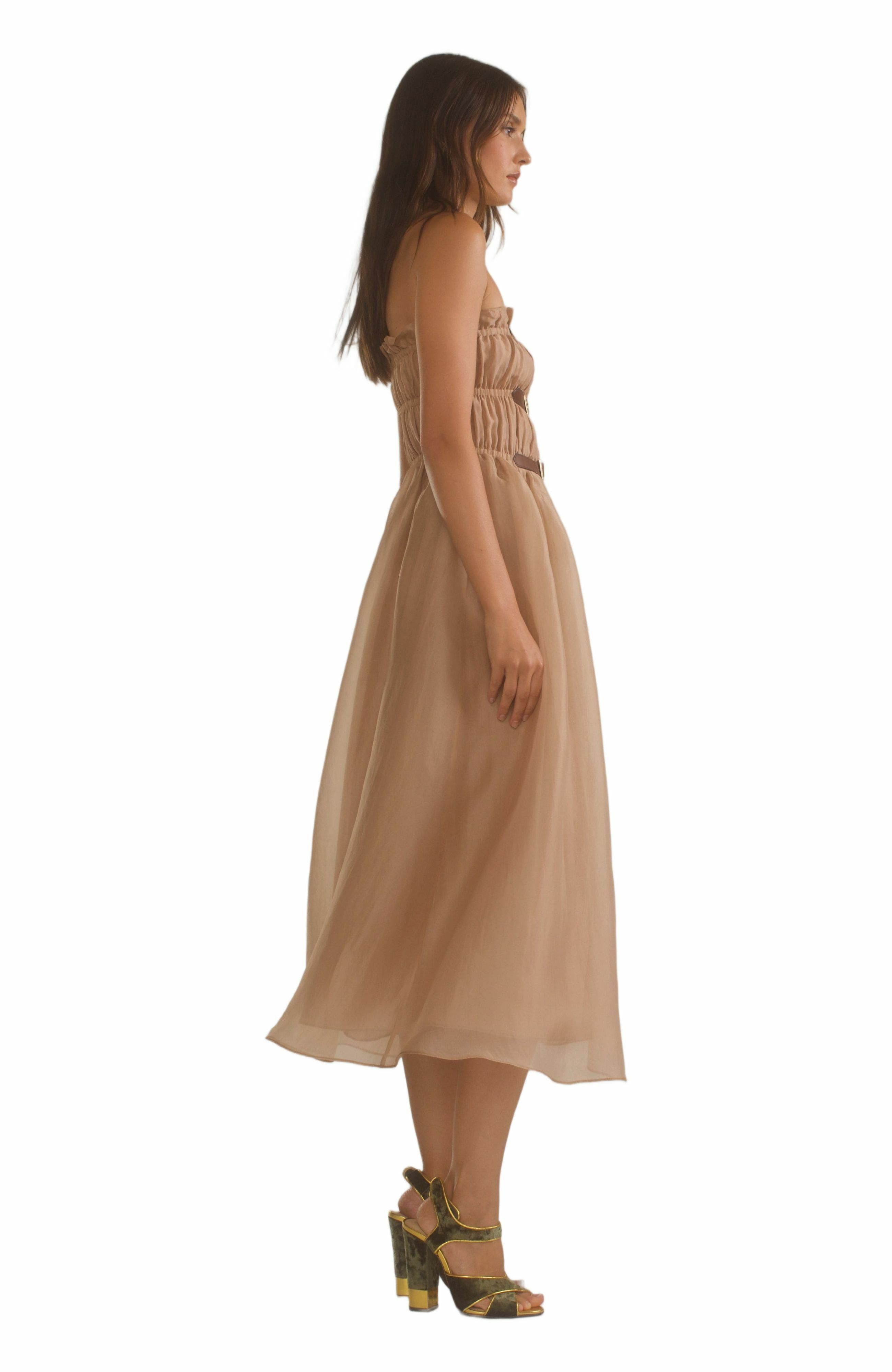 Cynthia Rowley Buckle Up Silk Organza Dress in Camel at Nordstrom - 3