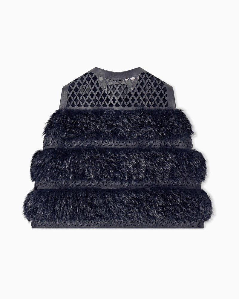 FUR AND LASER-CUT LEATHER VEST WITH TOGGLE CLOSURE 3