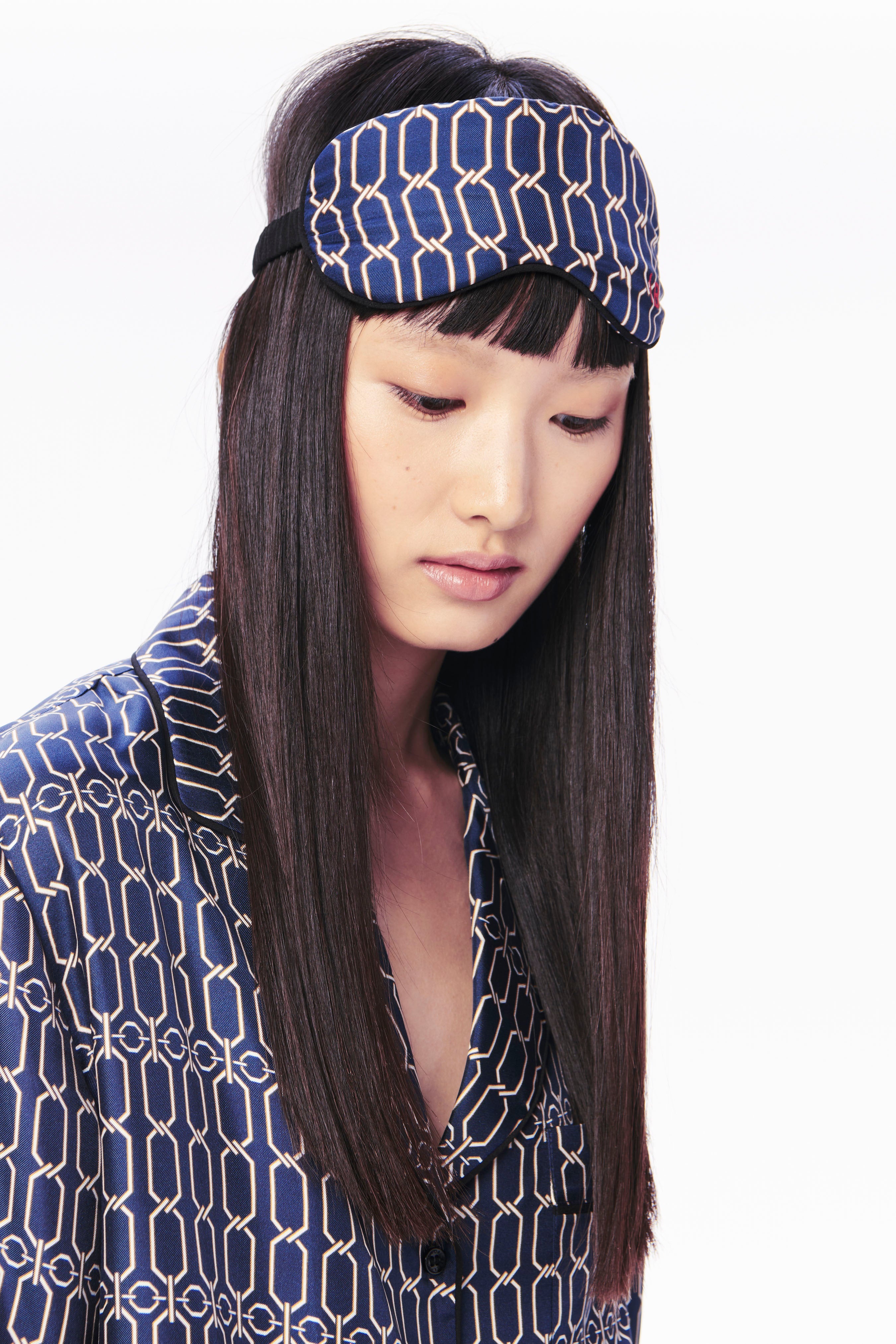 Chain Print Pyjama Set in Navy - 4