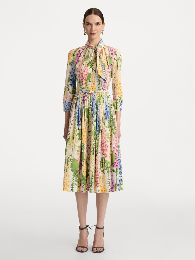 Oscar de la Renta FOXGLOVE COTTON POPLIN TIE-NECK DRESS outlook