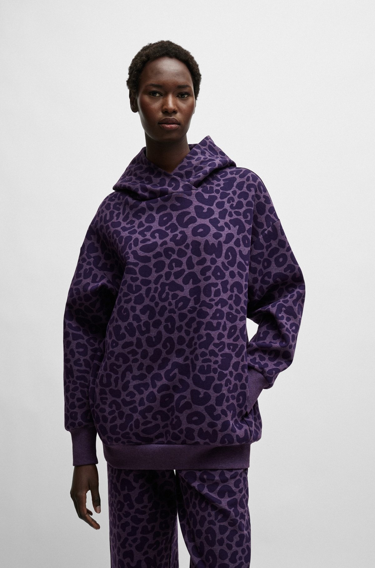 NAOMI X BOSS LONGLINE HOODIE WITH LEOPARD PATTERN - 2