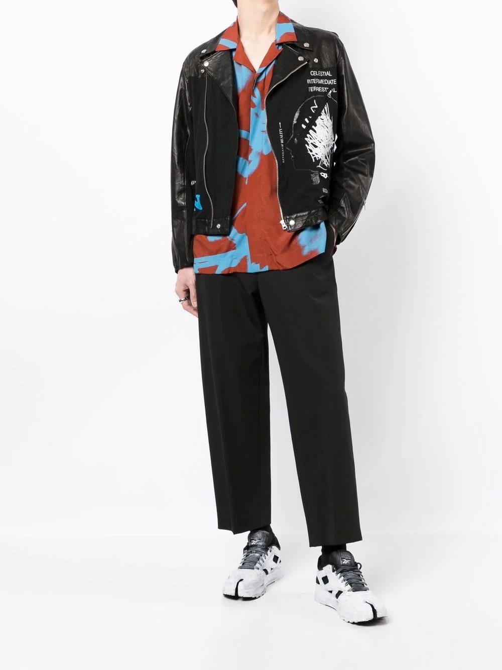 graphic-print leather biker jacket - 2