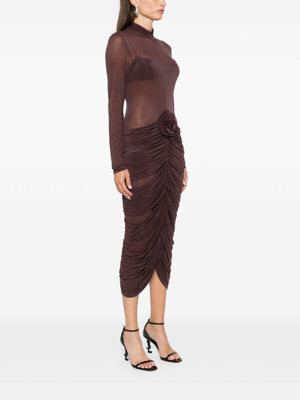 semi-sheer ruched midi dress - 5