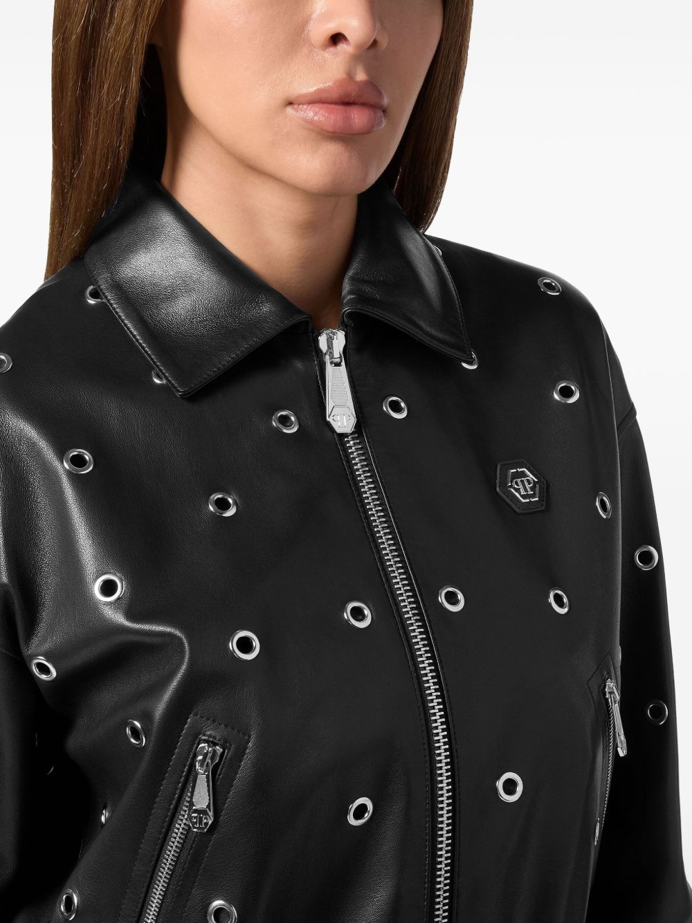 eyelet-detailing bomber jacket - 5