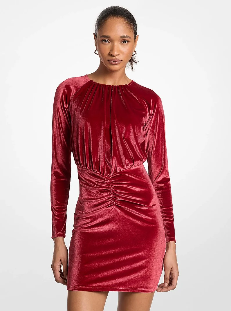 Ruched Velvet Mini Dress - 1