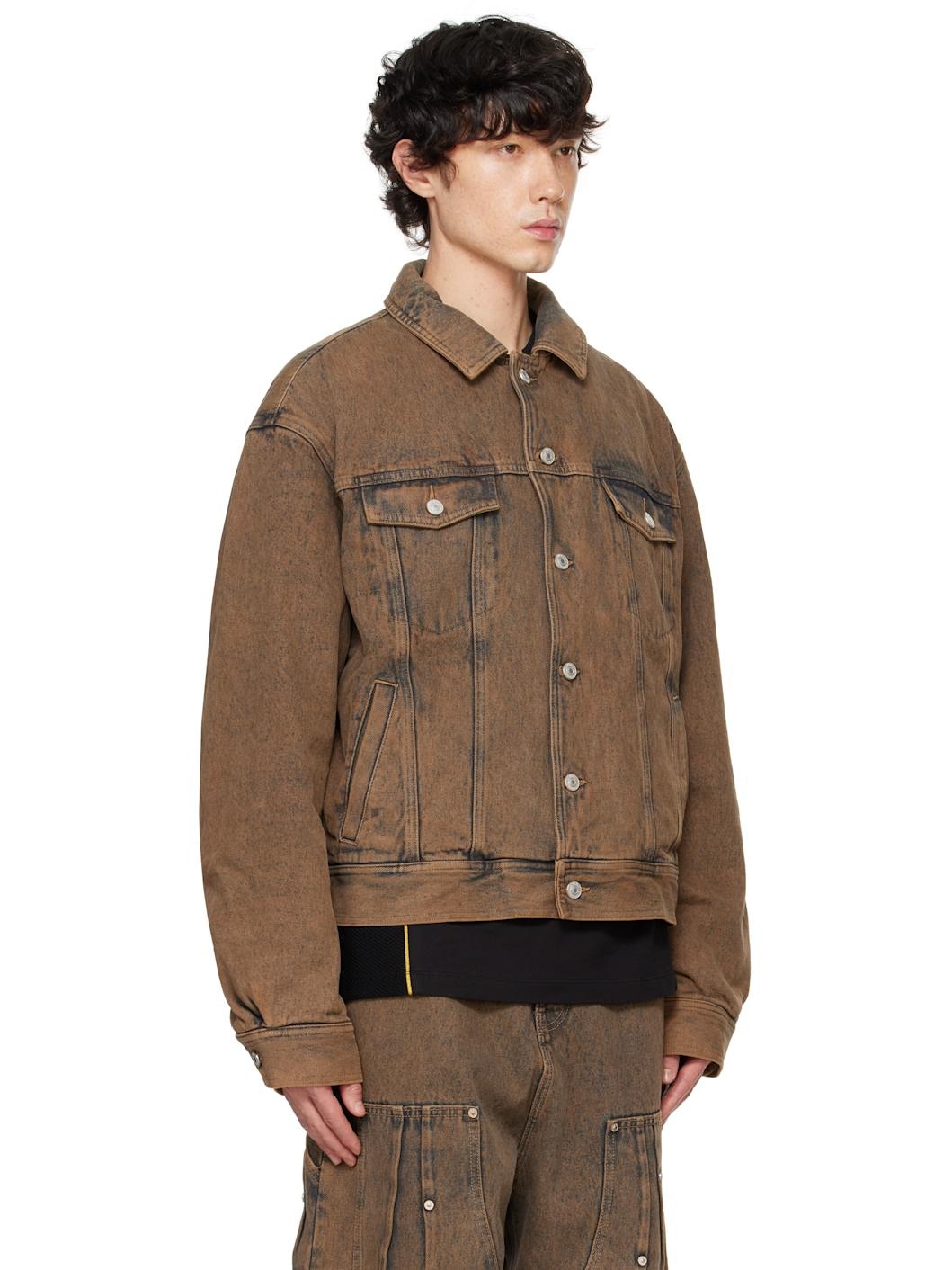 Brown Padded Multi Rivet Denim Jacket - 2