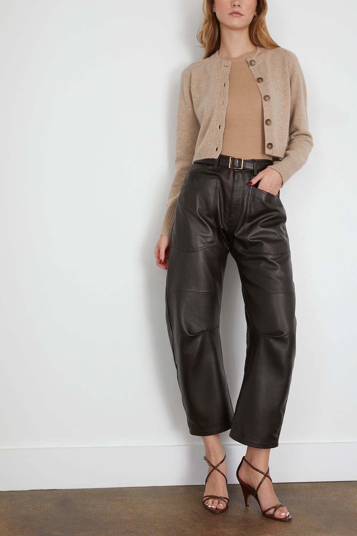 Shon Leather Pant in Dark Brown - 2