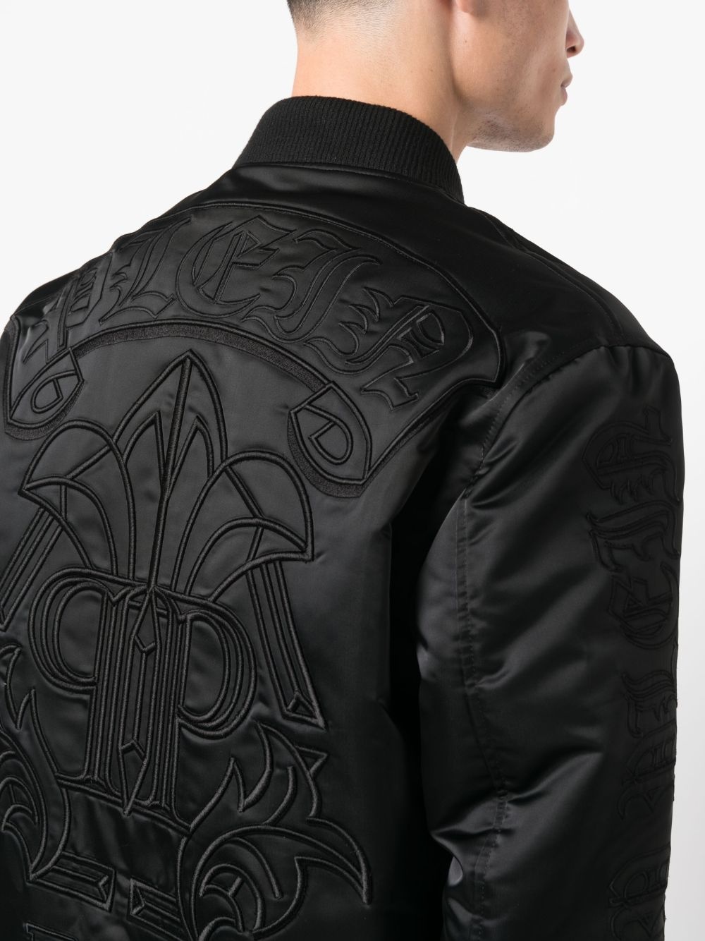 logo-embroidered satin bomber jacket - 5