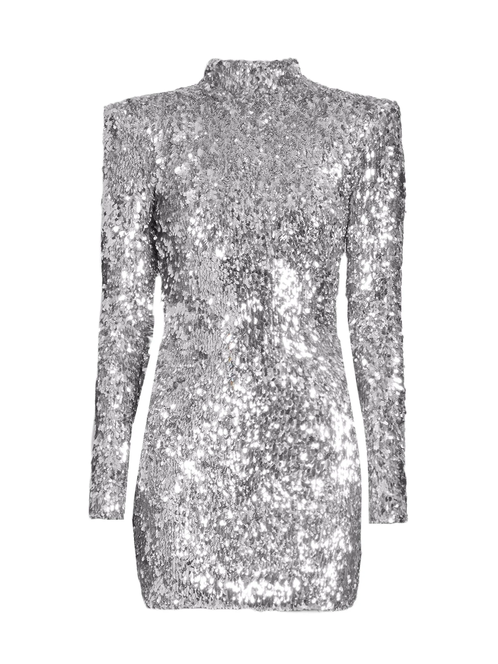 Women's Sequin Mock Turtleneck Minidress - Argente - 1