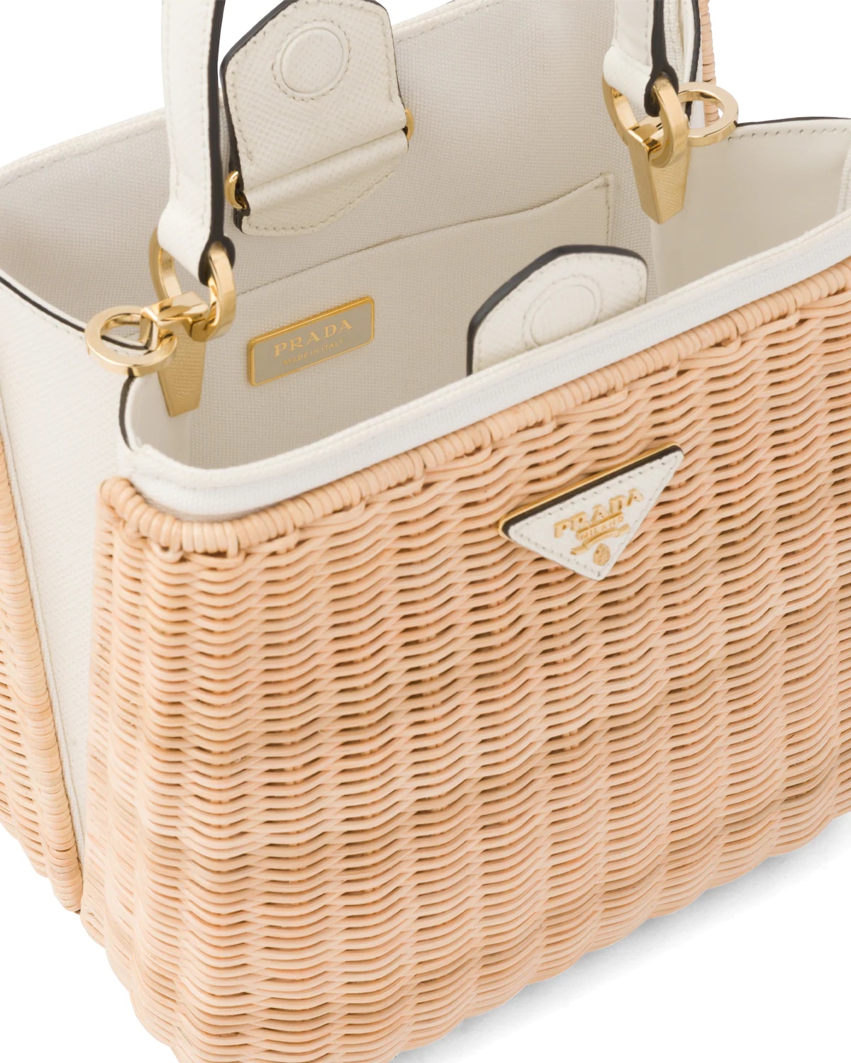 Wicker and Canvas Handbag - 5