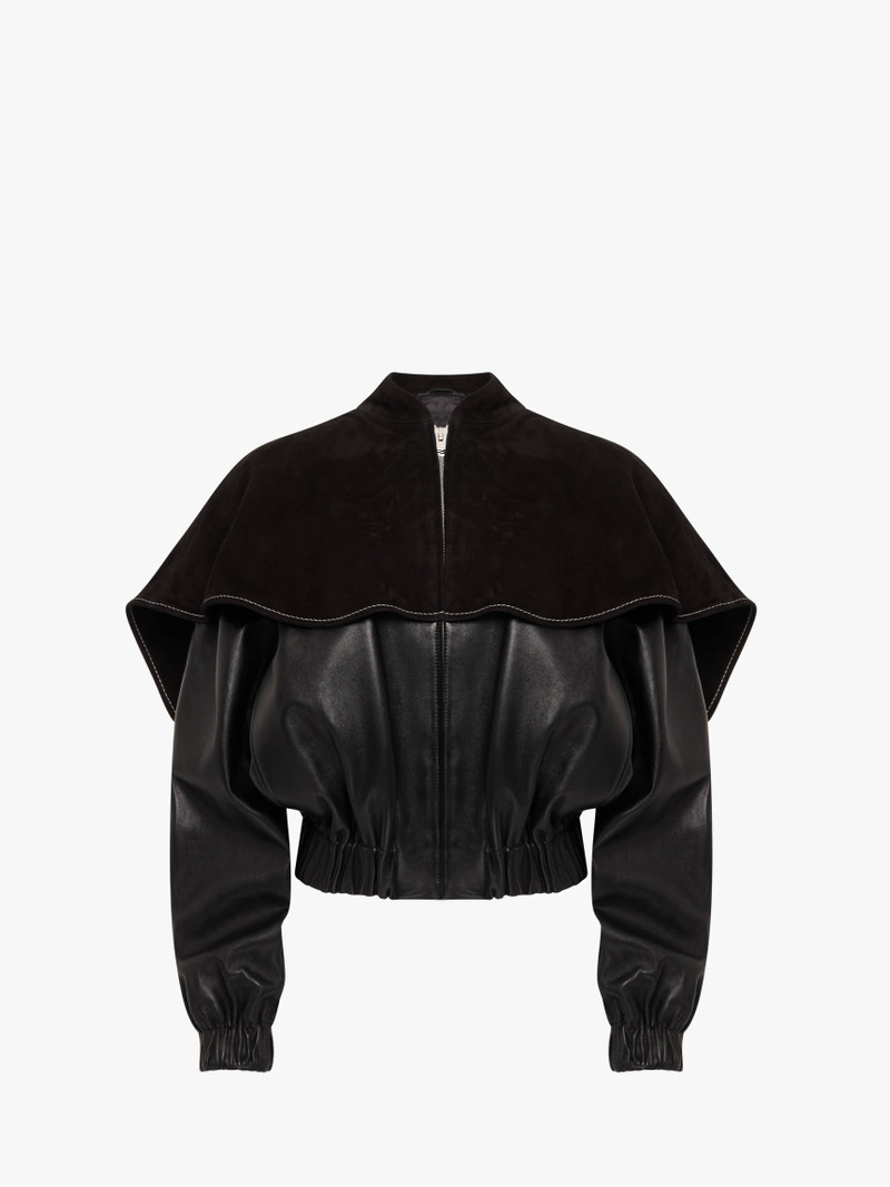 LEATHER BOMBER JACKET WITH OVERSIZED COLLAR 1