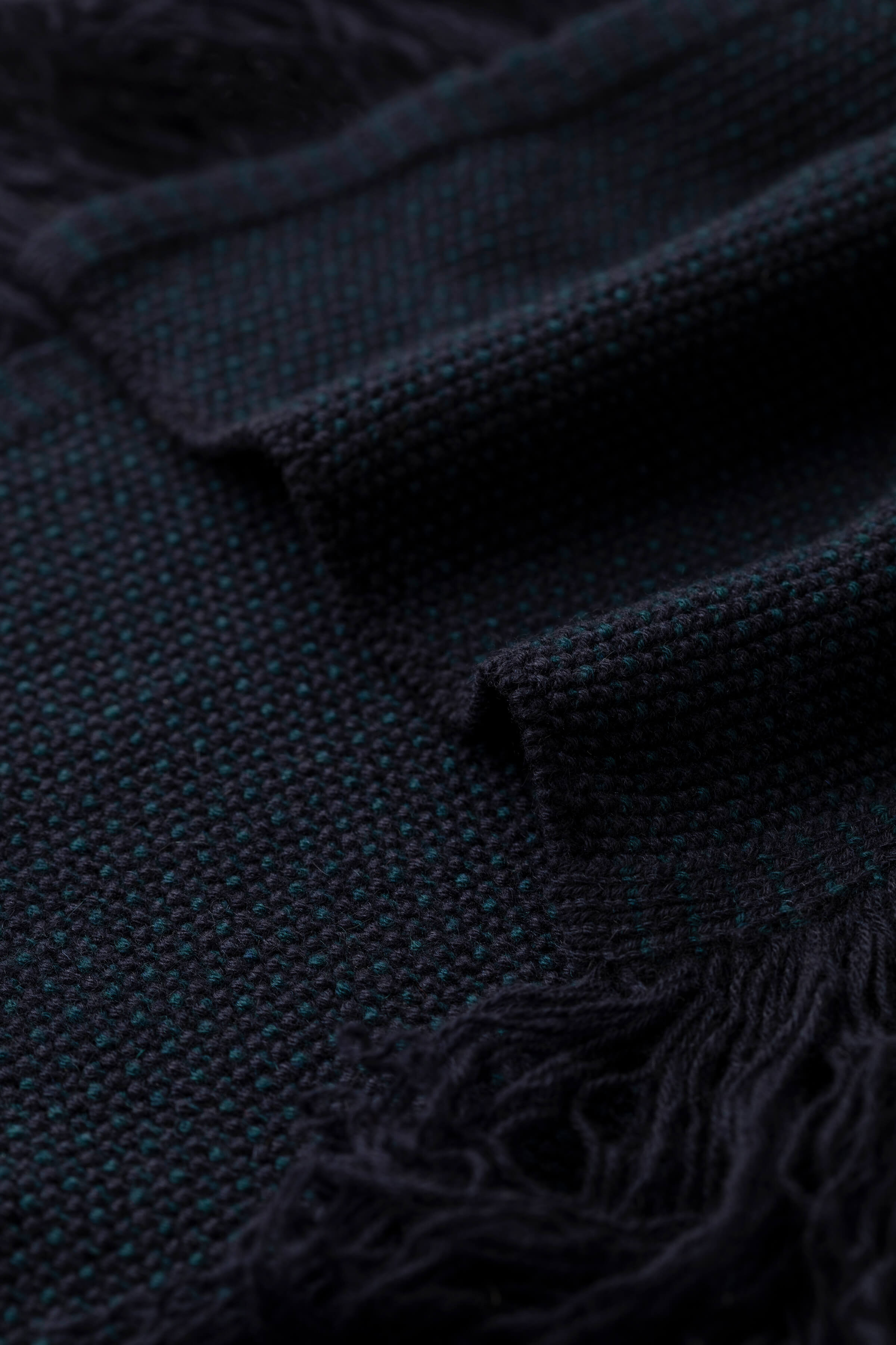 Fringed Cashmere Navy Scarf - 2