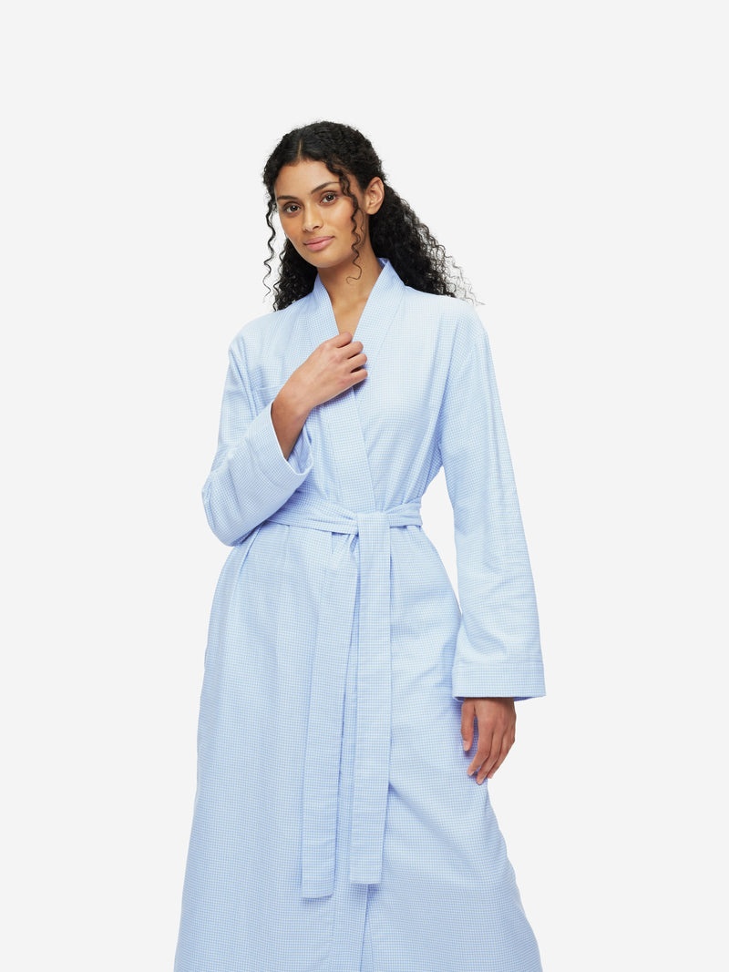Women's Long Dressing Gown Kelburn 23 Brushed Cotton Blue - 5