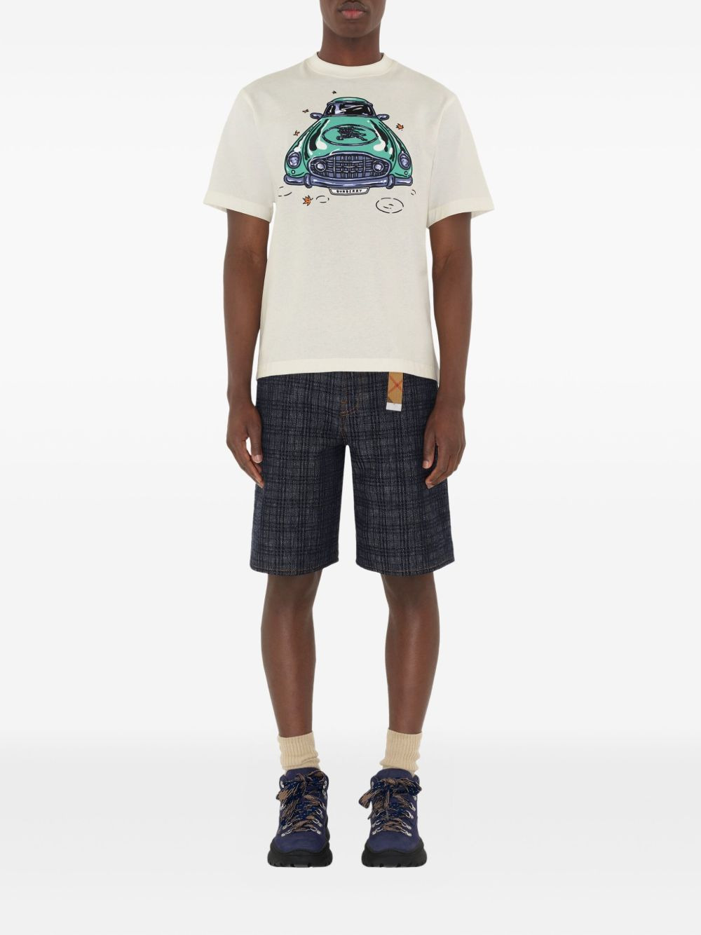 check denim shorts - 2