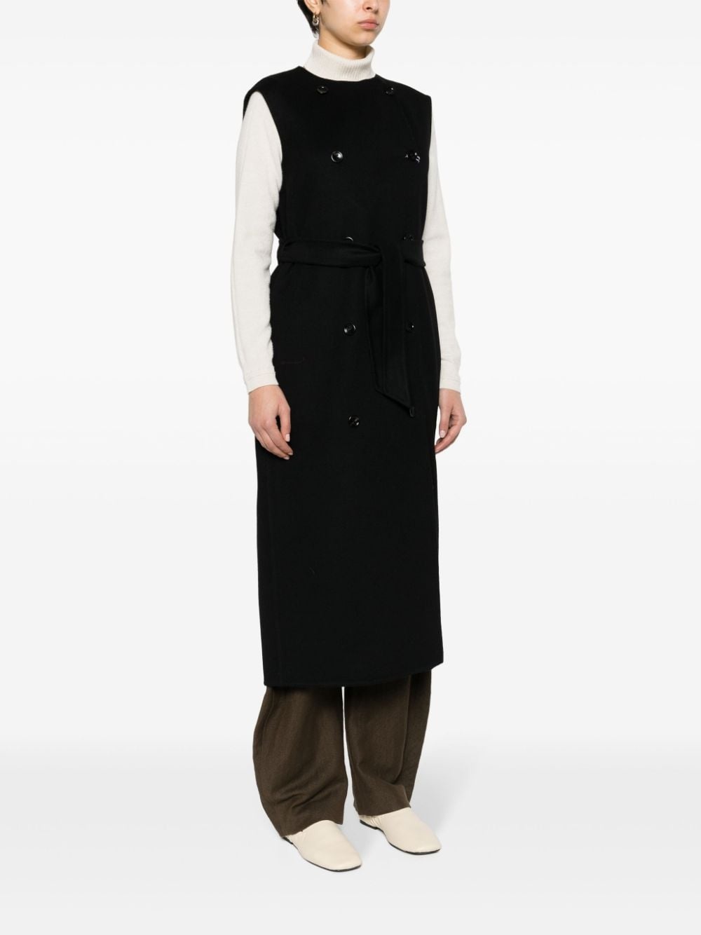 double-breasted sleeveless coat - 3
