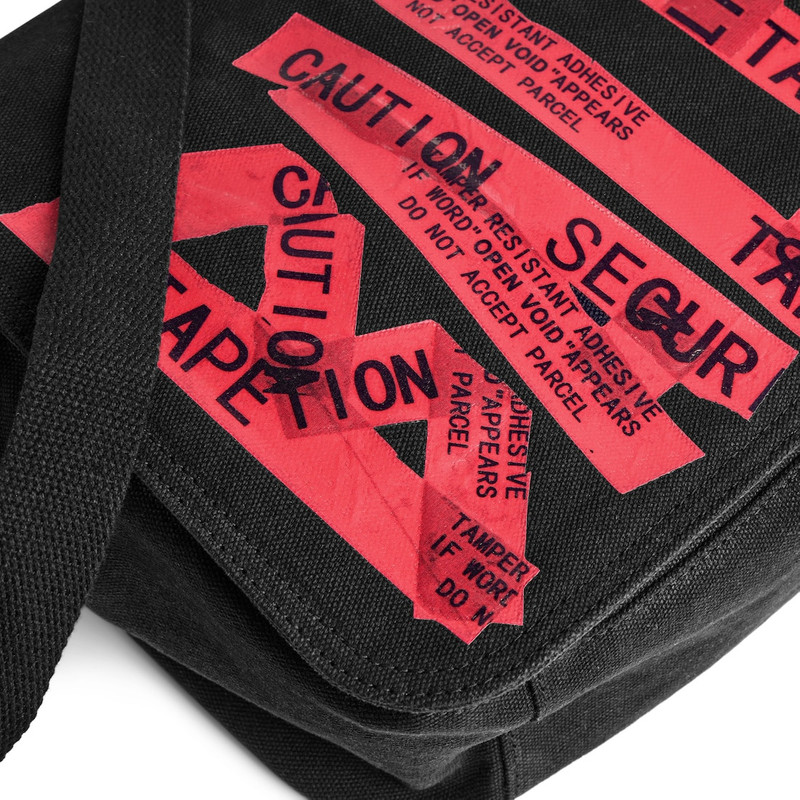Men's Tape Type Flap Messenger Bag Small in Black/red 5