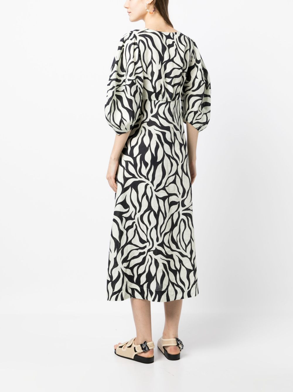 botanical-print button-up v-neck dress - 4