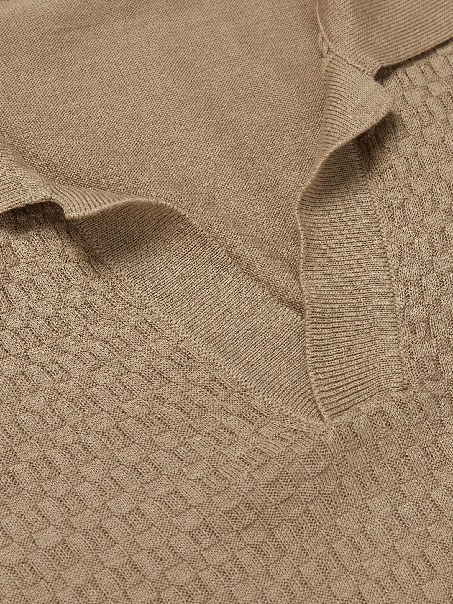 Horton Slim-Fit Mulberry Silk and Organic Cotton-Blend Polo Shirt Beige - 4