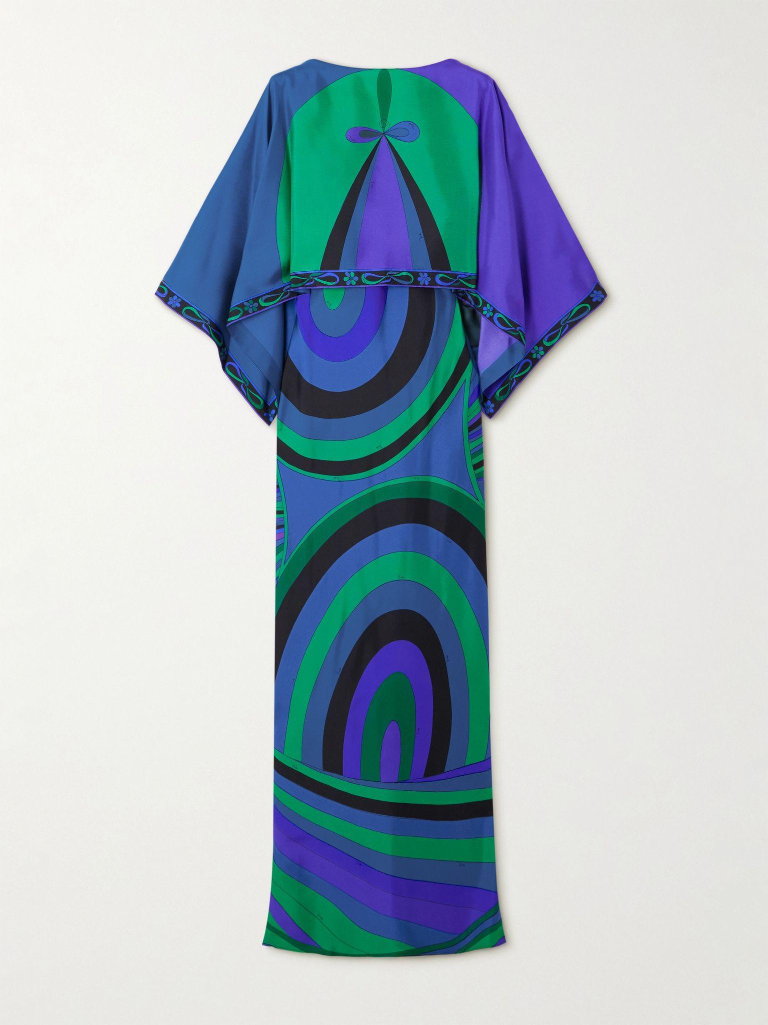 Layered printed silk-twill maxi dress Blue - 1