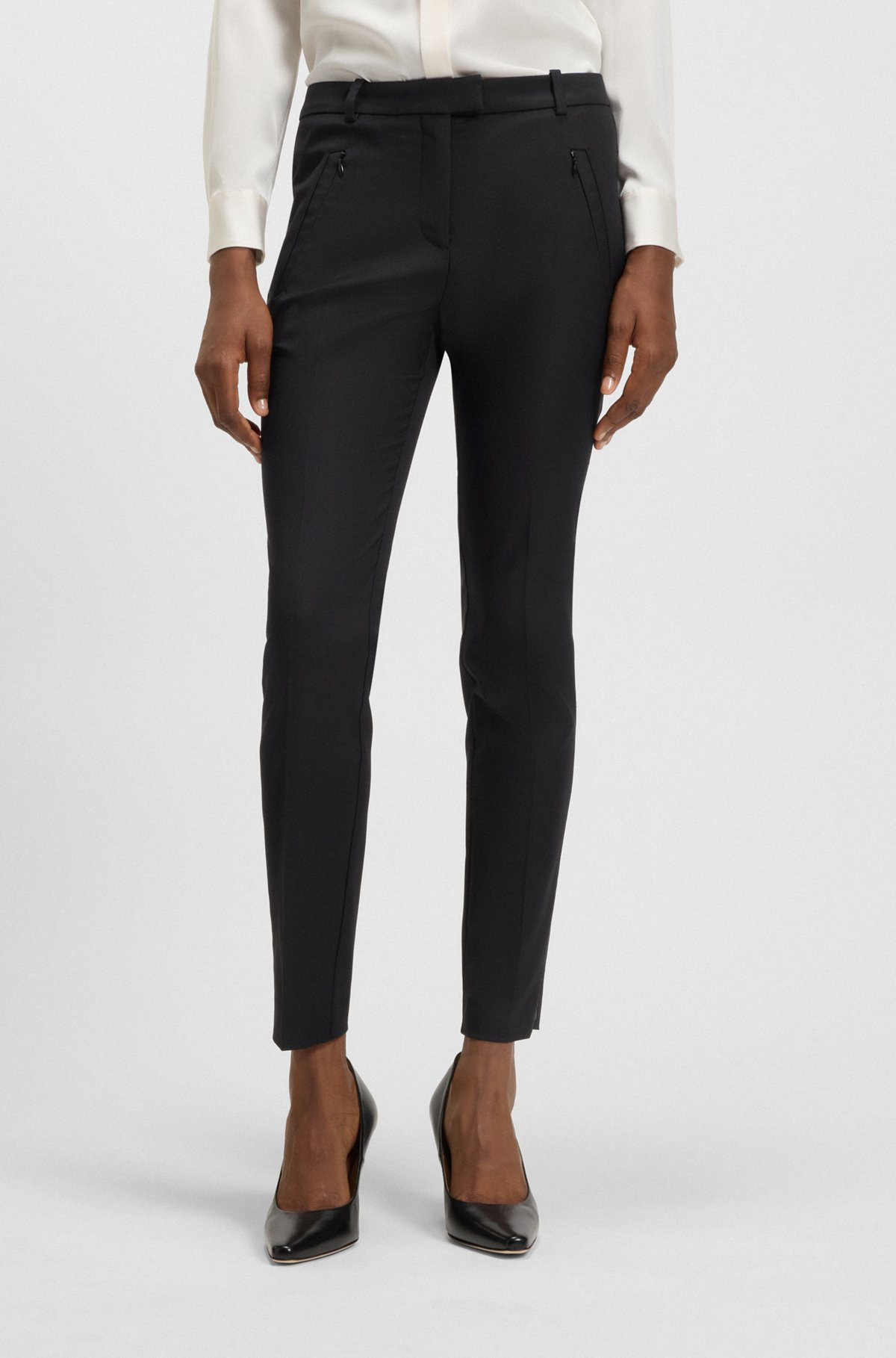 CROPPED SLIM-FIT TROUSERS WITH ZIPPED HEMS - 2