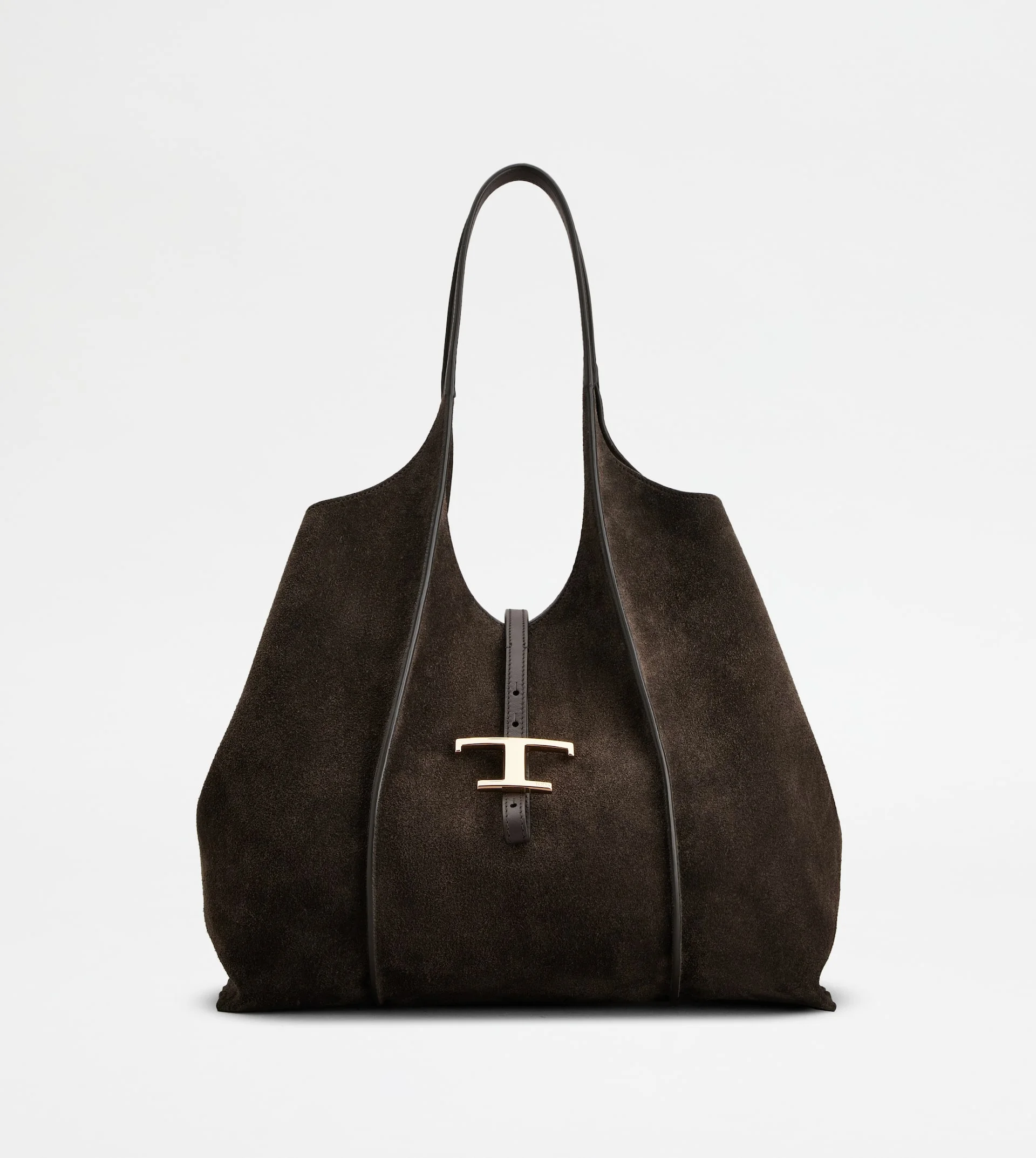 T TIMELESS SHOPPING BAG IN SUEDE MEDIUM - BROWN - 1