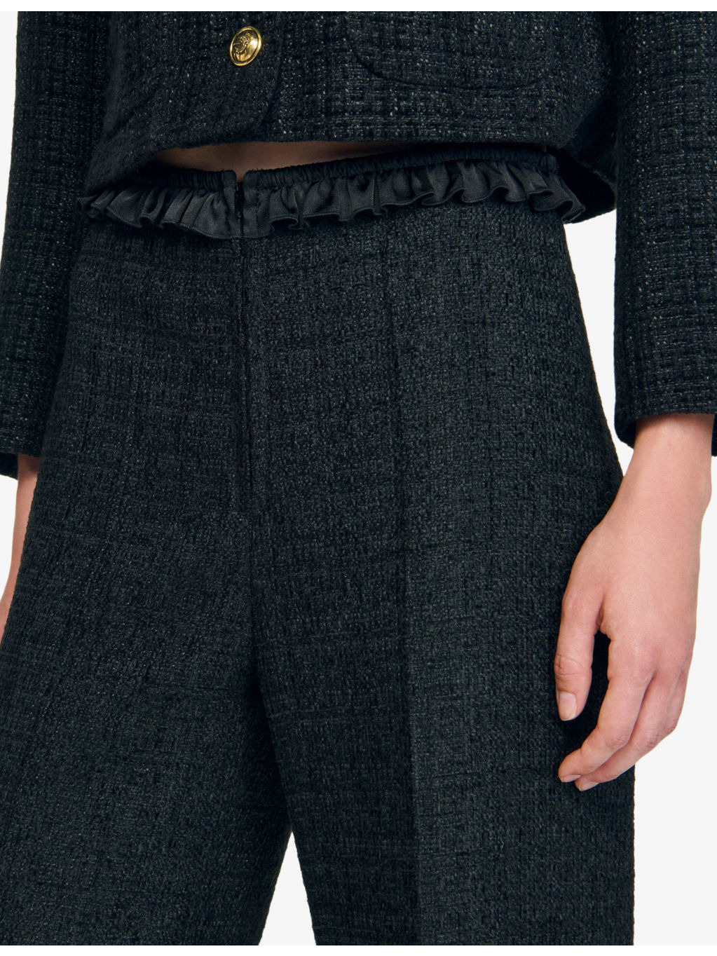 Wide-Leg High-Rise Tweed Trousers - 4
