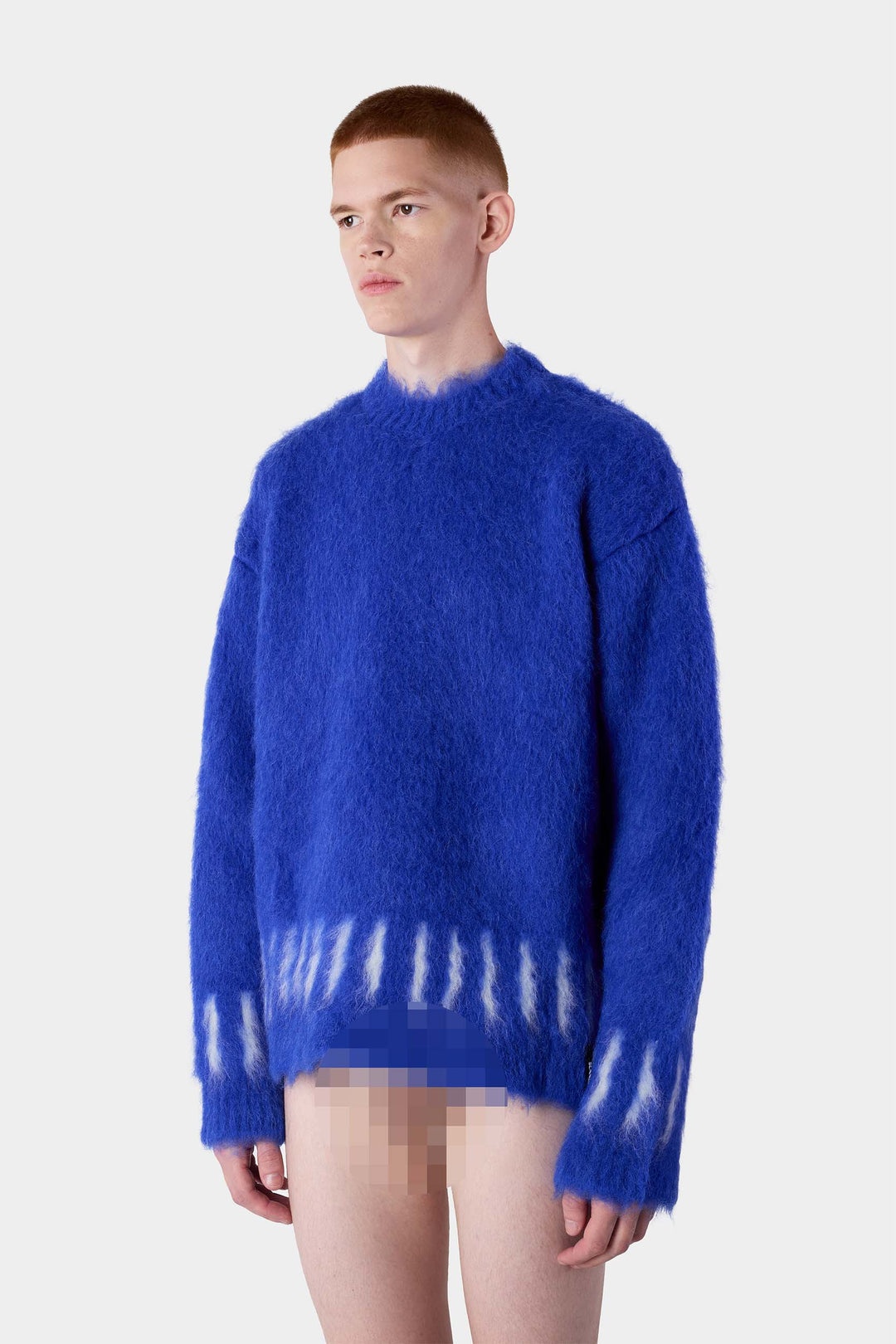 HAIRY KNIT ROUND NECK SWEATER / electric blue - 3