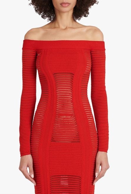 Mid-length red knit bustier dress - 5