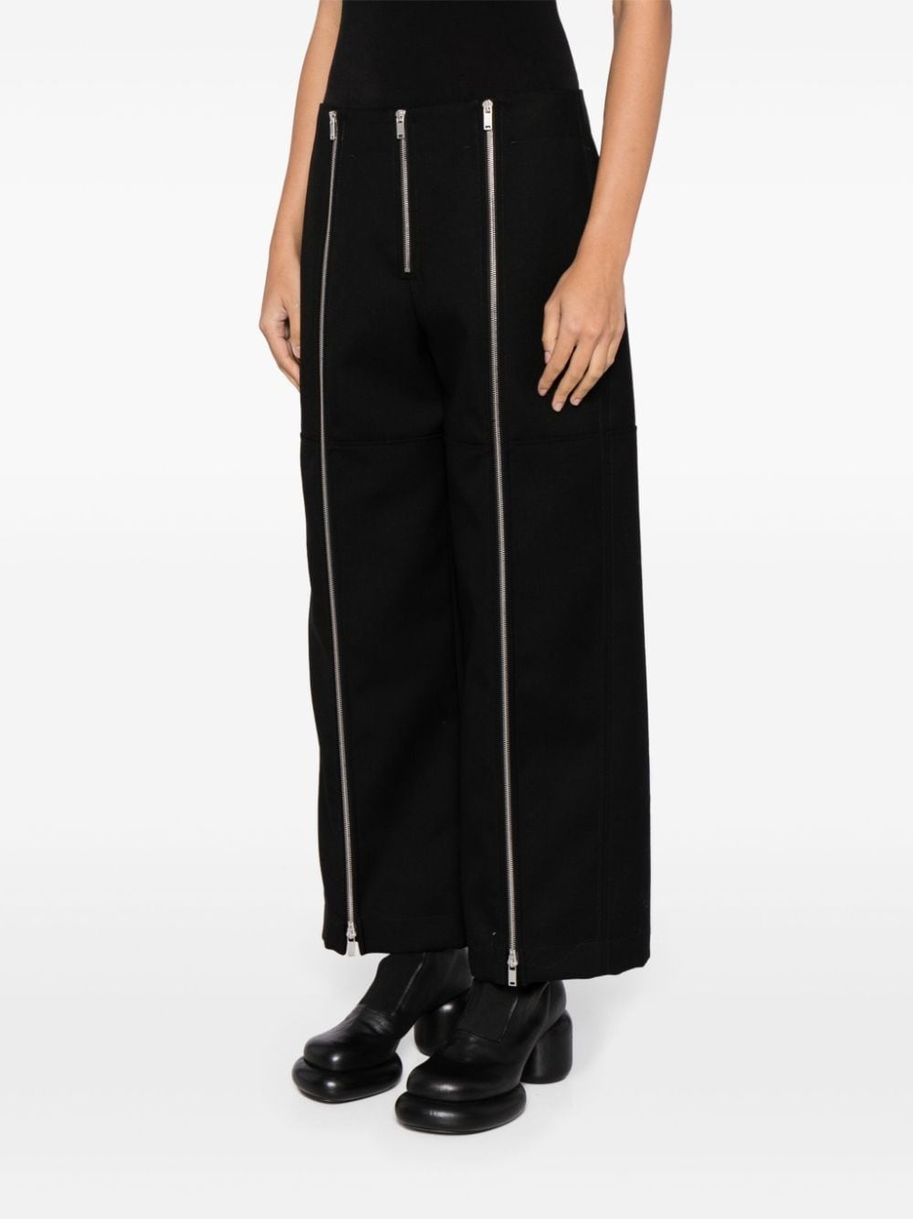 zip-embellished wool wide-leg trousers - 3